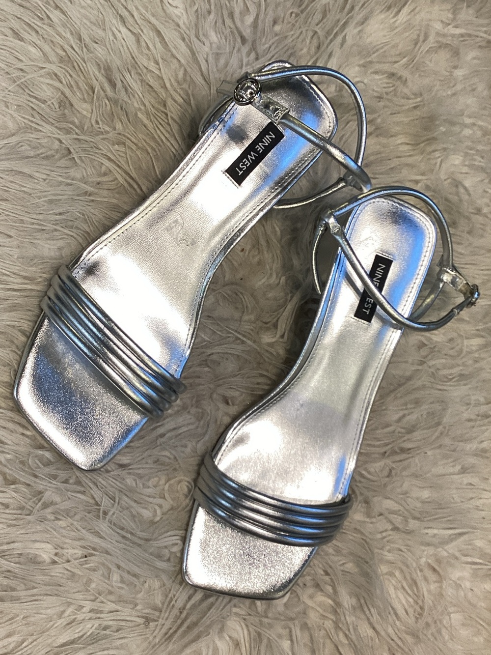 Nine West Silver Metallic Strappy Ankle Sandals